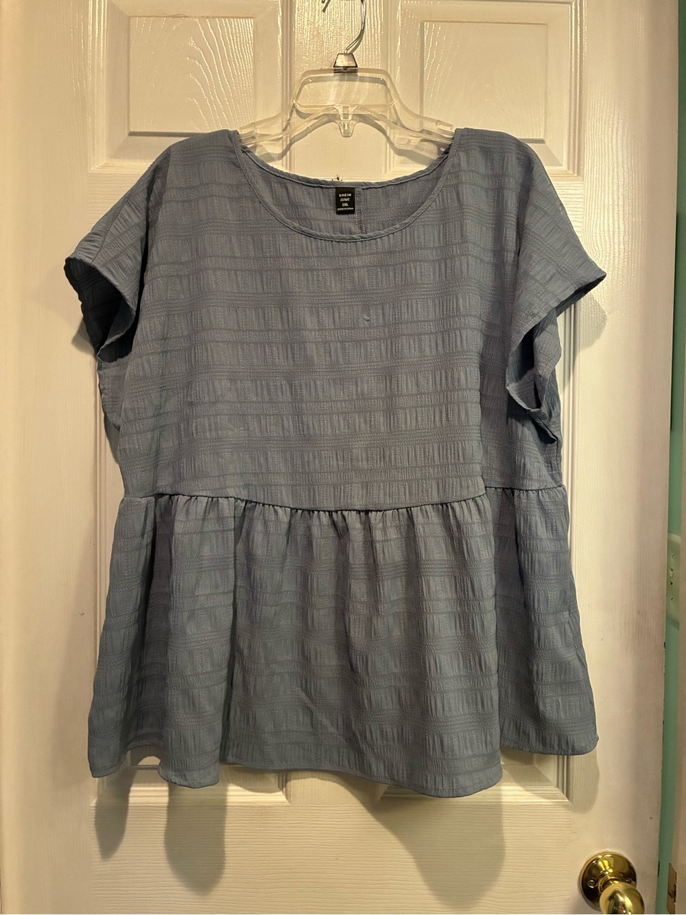 SHEIN Light Blue Textured Peplum Tunic Top